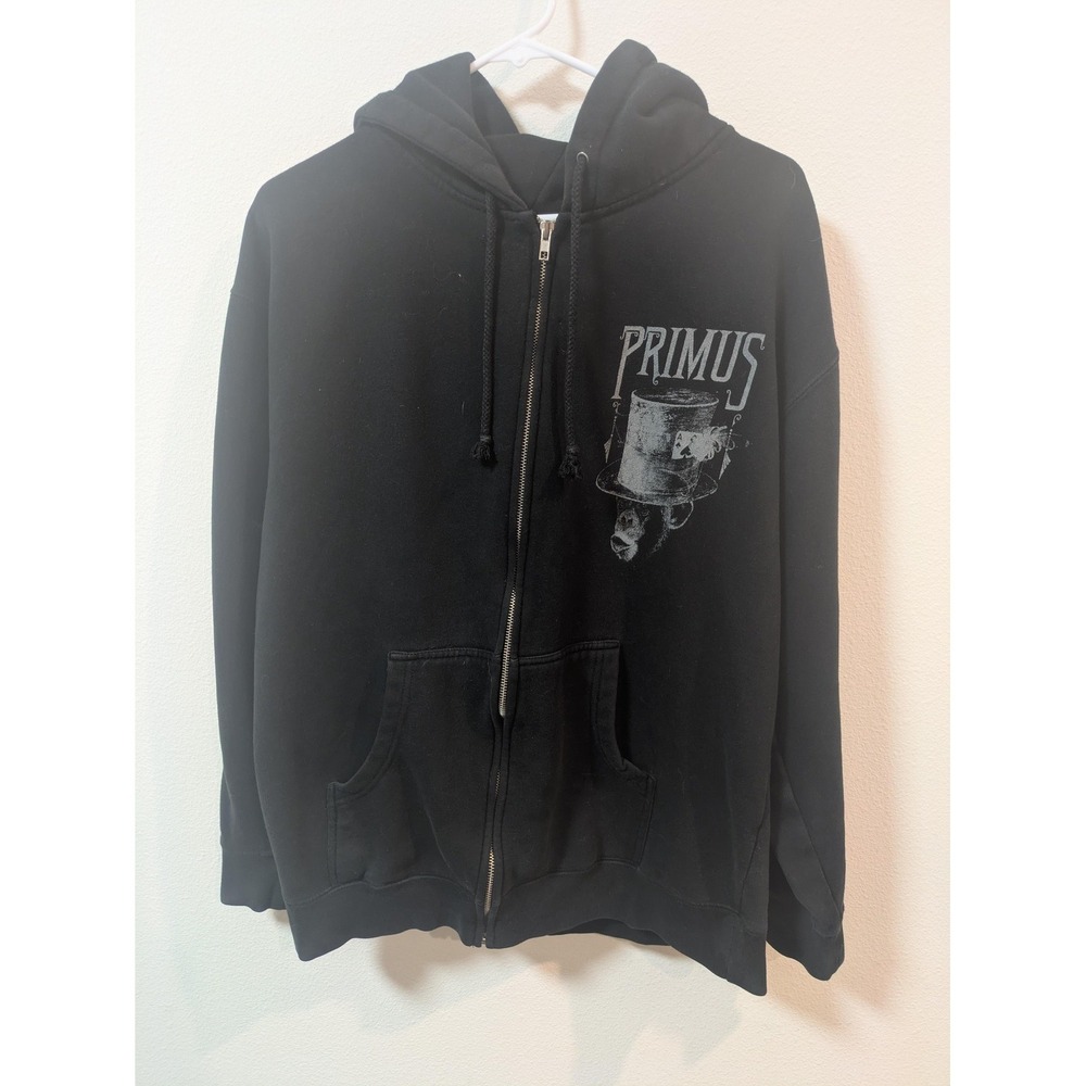 Primus Hoodie Mens Large Black Full Zip Fleece Band Graphic Rock Sweatshirt